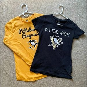 Bundle - 2 Pittsburgh Penguins Ladies T-Shirts - SZ S (yellow) & SZ XS (gray)